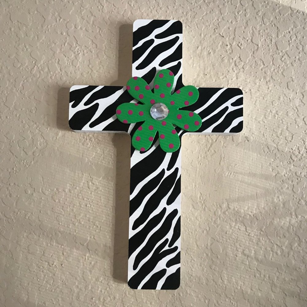 Zebra Print Wood Cross (handmade & numbered) - Ready to Hang